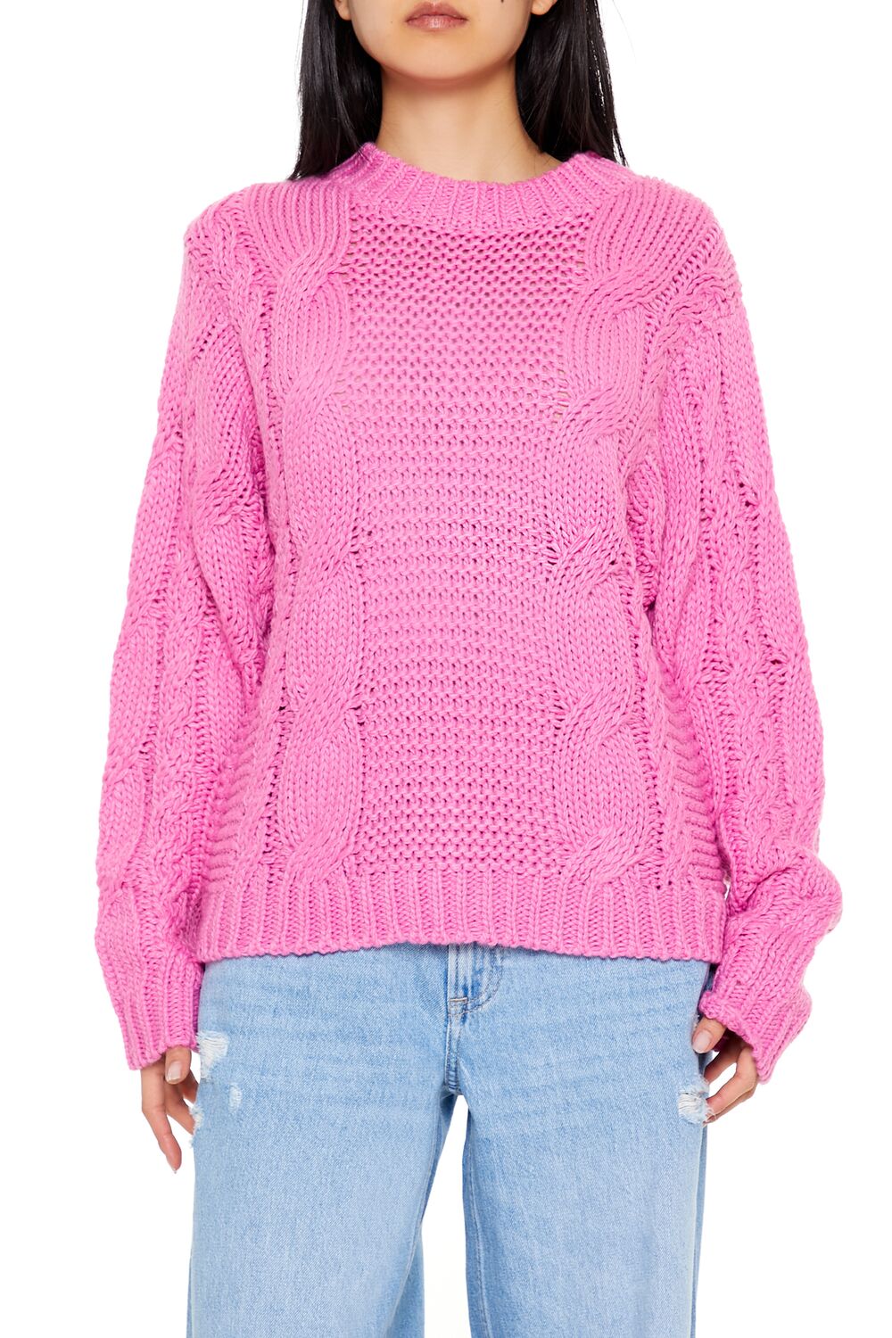 Ribbed-Trim Cable Knit Sweater | Forever 21 Women