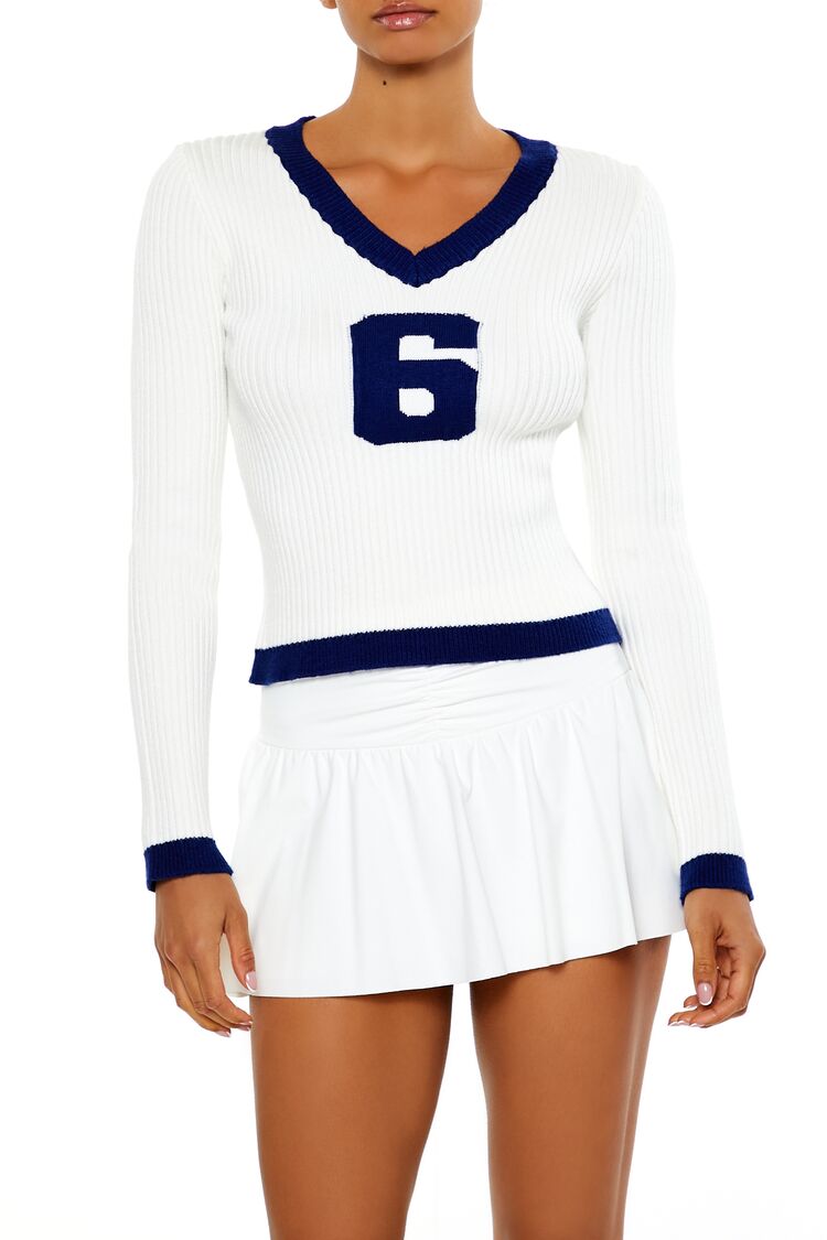6 Graphic V-Neck Sweater | Forever 21 Women