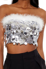 Sequin Faux Feather-Trim Tube Top | Forever 21 Women