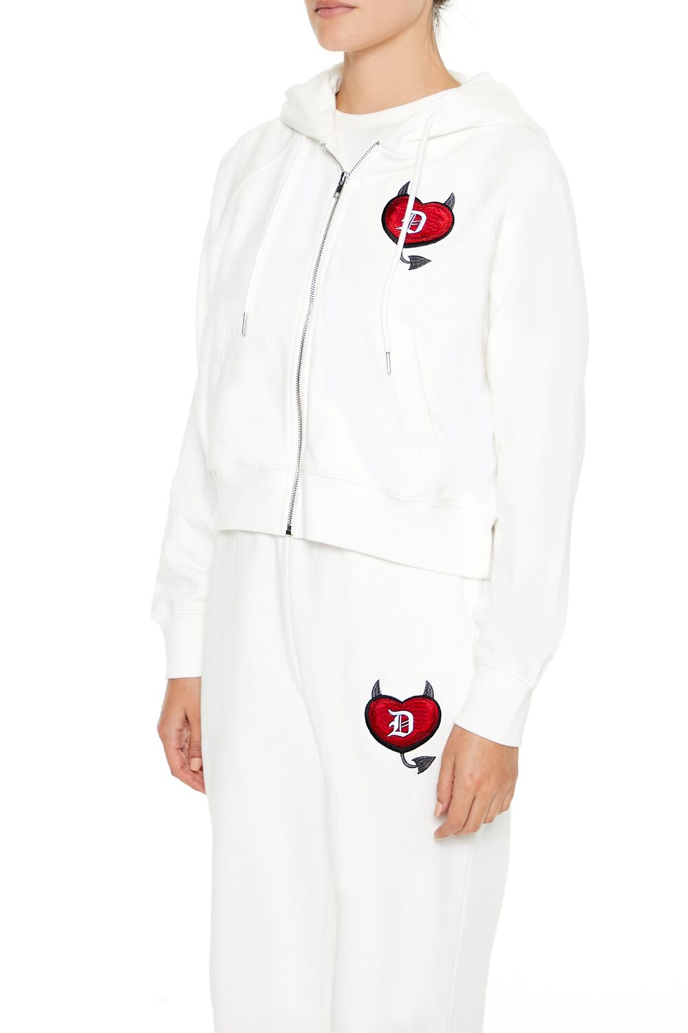 Embroidered Devil Heart Zip-Up Hoodie | Forever 21 Women