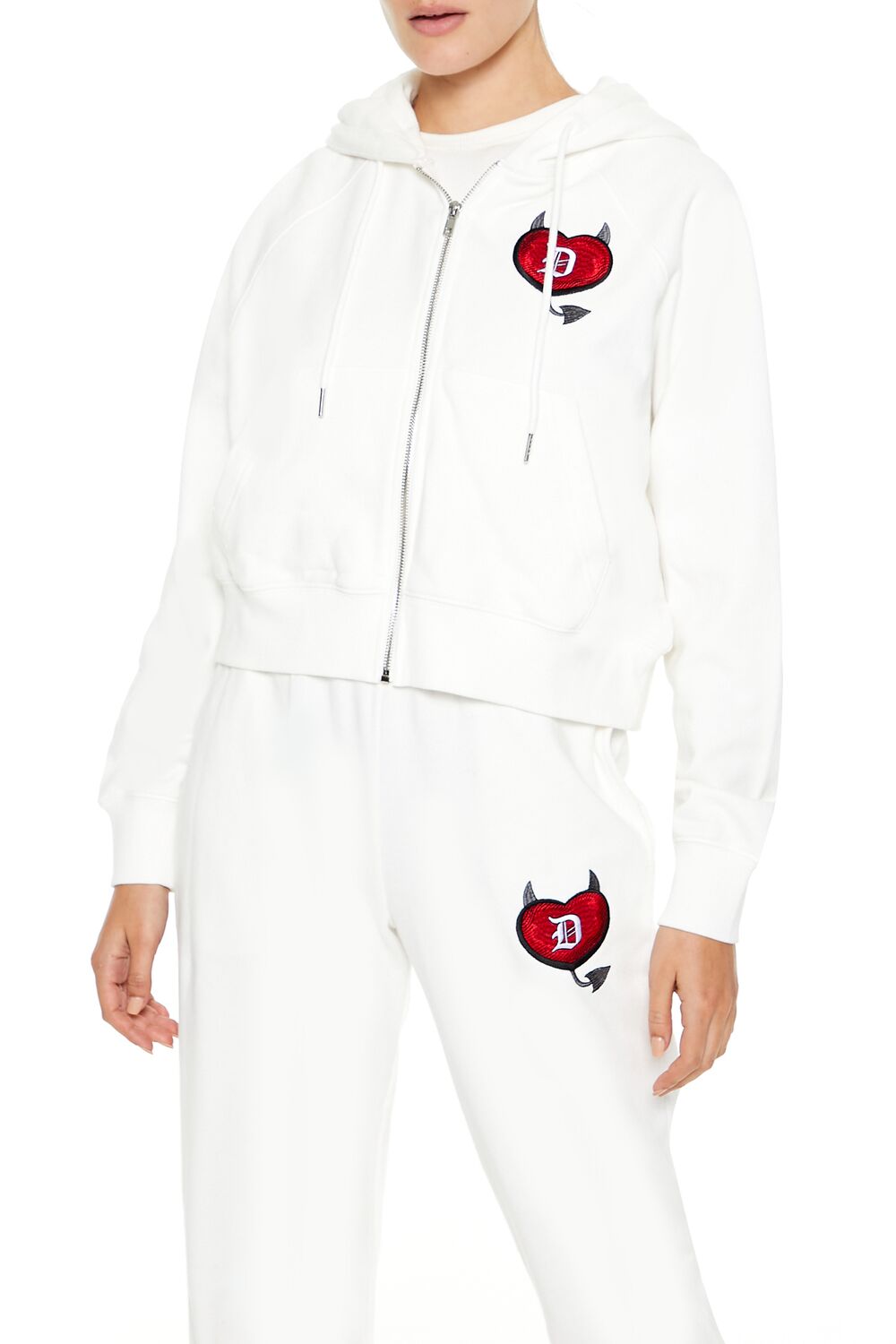 Embroidered Devil Heart Zip-Up Hoodie | Forever 21 Women