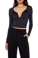 Rosette Long-Sleeve Crop Top | Forever 21 Women