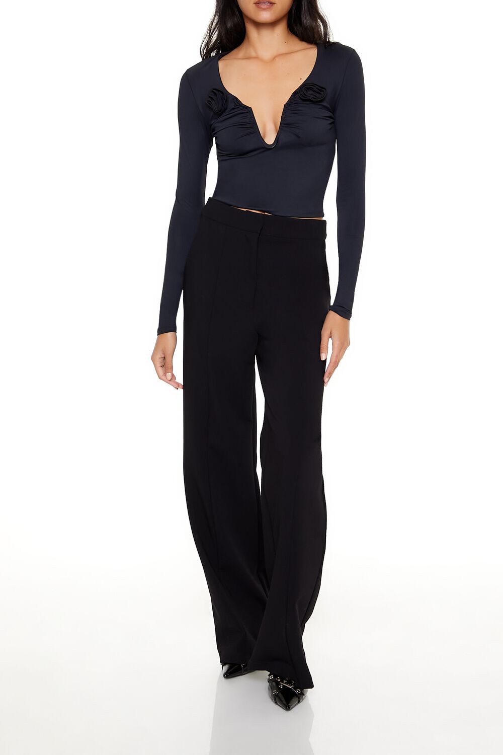 Rosette Long-Sleeve Crop Top | Forever 21 Women