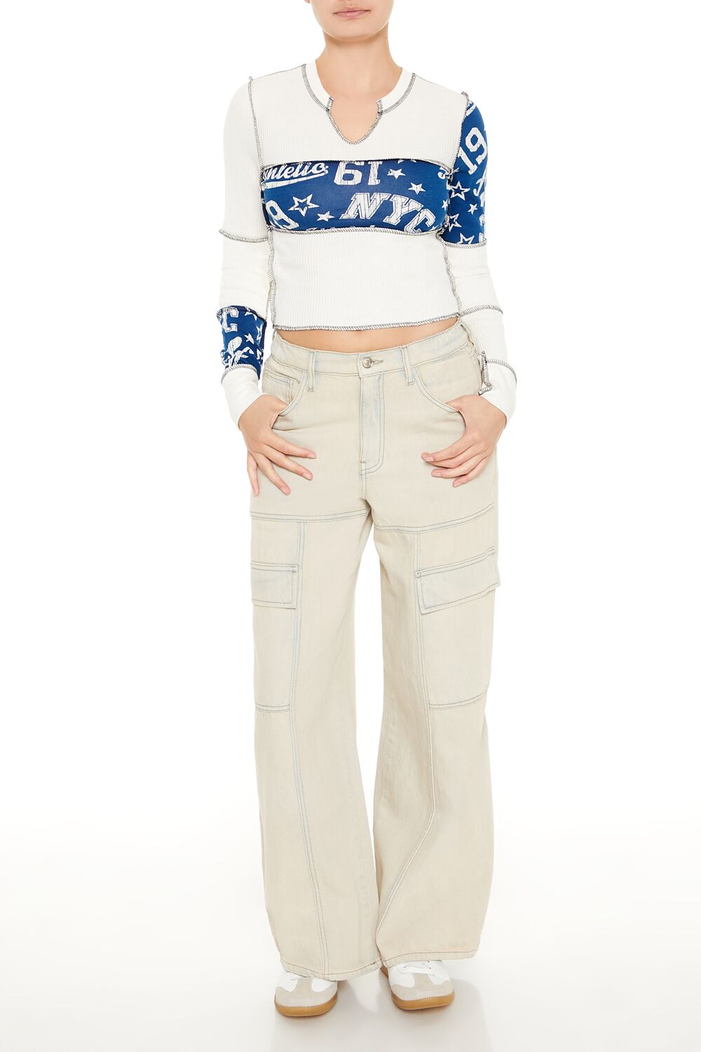 Colorblock Split-Neck Crop Top | Forever 21 Women