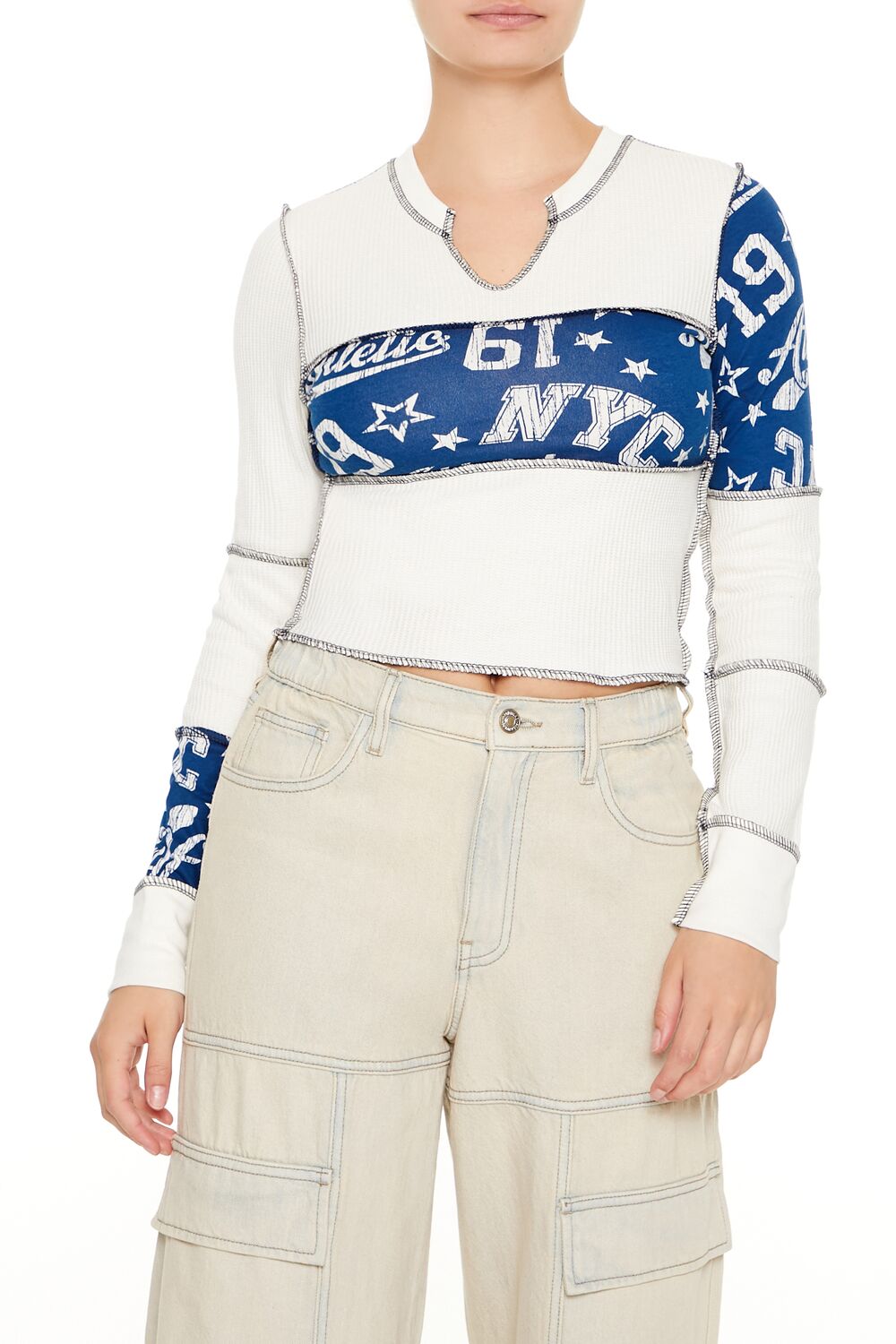 Colorblock Split-Neck Crop Top | Forever 21 Women