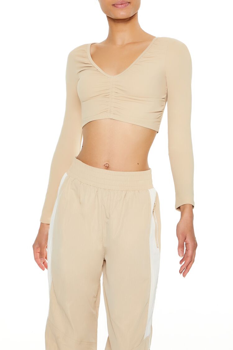 Active Ruched V-Neck Crop Top | Forever 21 Women