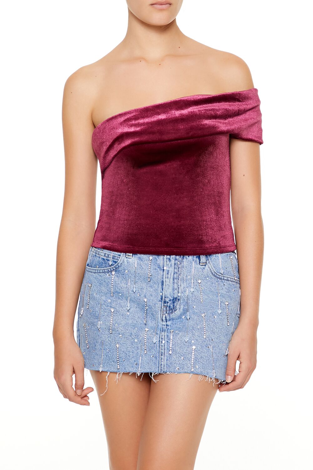 Velvet One-Shoulder Crop Top | Forever 21 Women