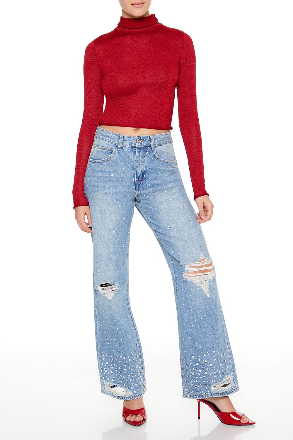 Glitter Knit Turtleneck Crop Top | Forever 21 Women