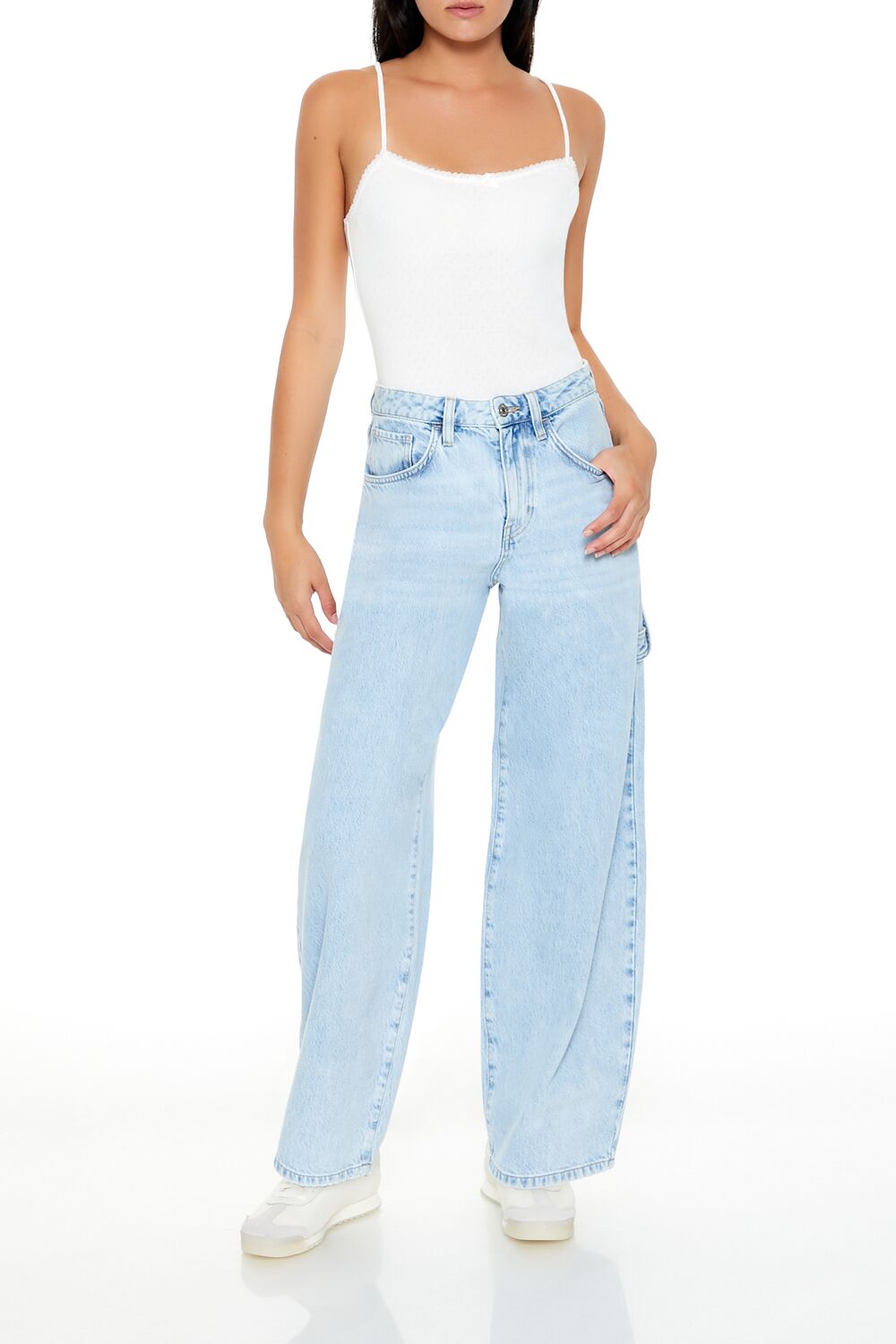 Pointelle Bow Cami Bodysuit | Forever 21 Women