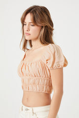 Shirred Puff-Sleeve Crop Top | Forever 21 Women