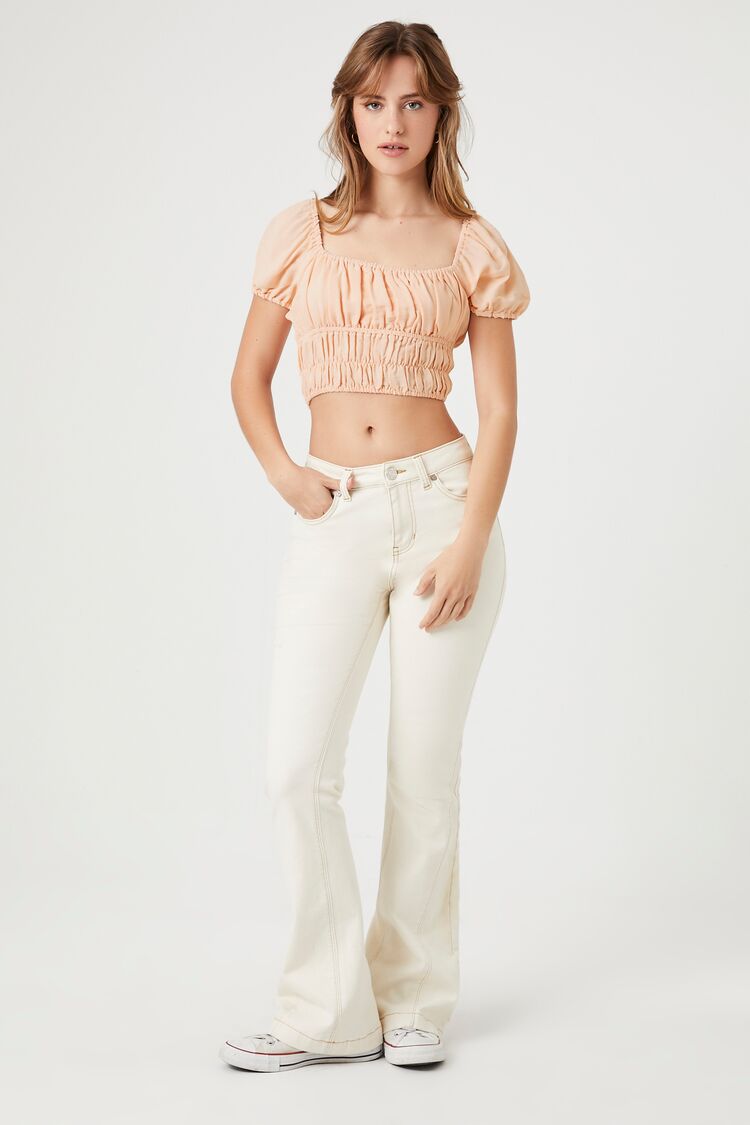 Shirred Puff-Sleeve Crop Top | Forever 21 Women