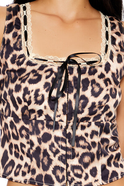 Satin Leopard Print Ribbon Crop Top | Forever 21 Women