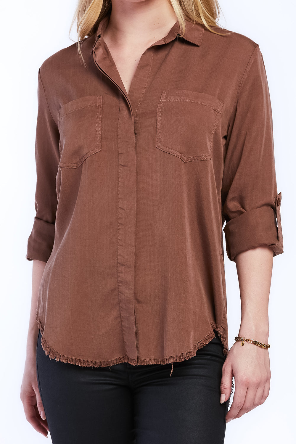 Riley Rolled Tab Sleeve Button Down Shirt Double Chest Pockets | Forever 21 Women