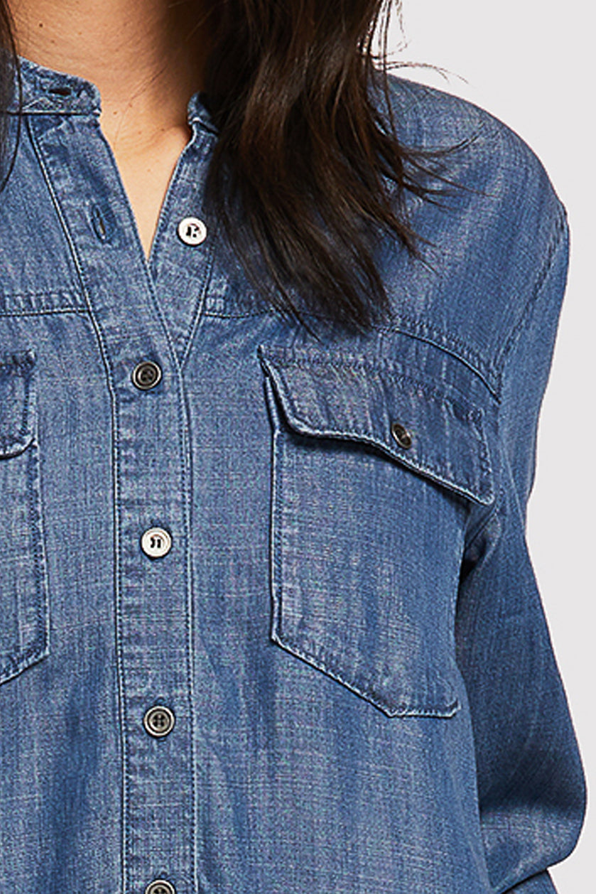 Nanette Long Sleeve Button Down Madarin Collar Double Button Flap Ches | Forever 21 Women