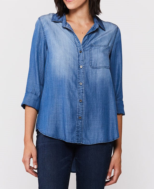 3/4 Cuffed Sleeve Button Down Shirt Single Chest Pocket Hi Low Hem | Forever 21 Women