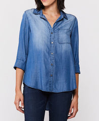 3/4 Cuffed Sleeve Button Down Shirt Single Chest Pocket Hi Low Hem | Forever 21 Women