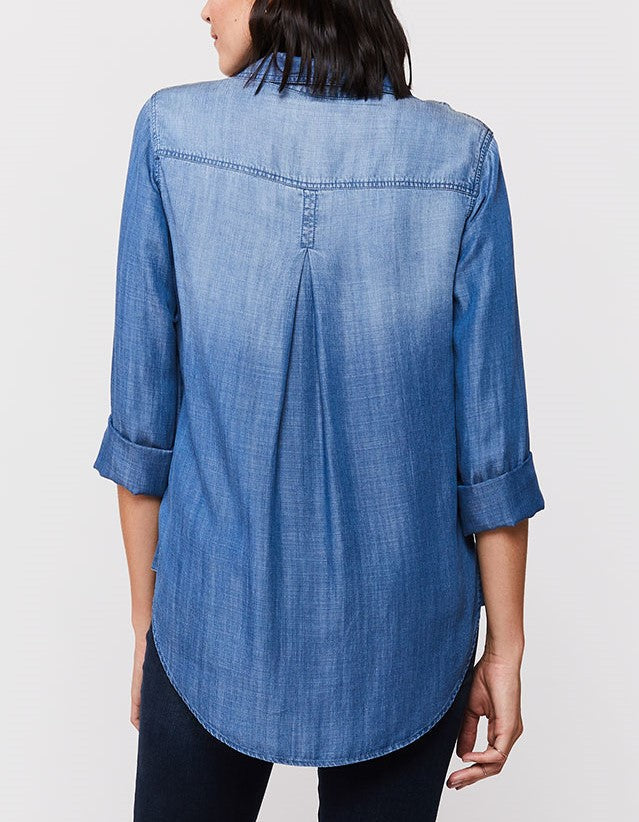 3/4 Cuffed Sleeve Button Down Shirt Single Chest Pocket Hi Low Hem | Forever 21 Women