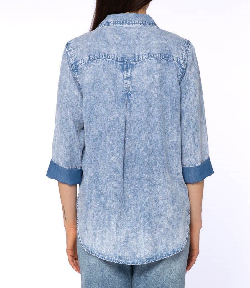 3/4 Cuffed Sleeve Button Down Shirt Chest Pocket High Low | Forever 21 Women