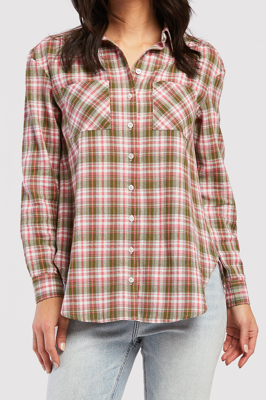 Long Sleeve Button Down Shirt, Chest Patch Pockets Shirred Shoulder De | Forever 21 Women