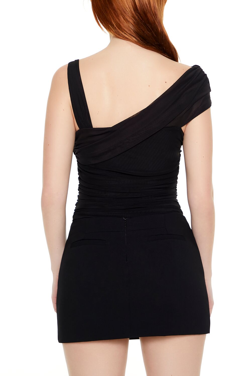 Asymmetrical Ruched Mesh Bodysuit | Forever 21 Women