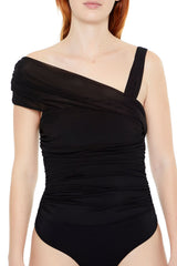 Asymmetrical Ruched Mesh Bodysuit | Forever 21 Women
