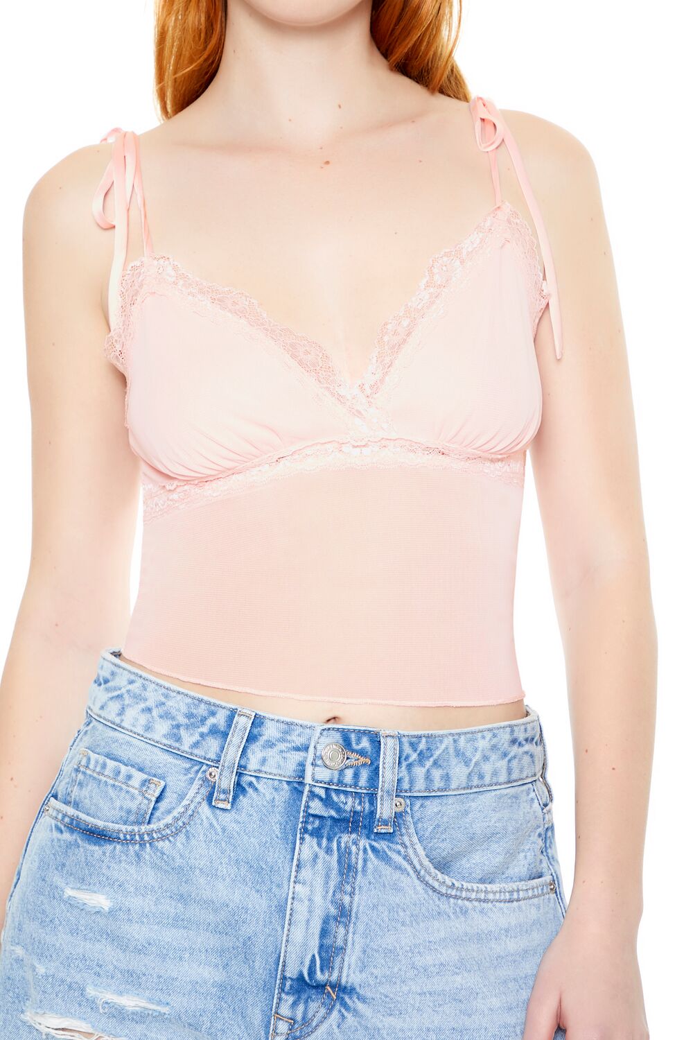 Mesh & Lace Tie-Strap Cami | Forever 21 Women