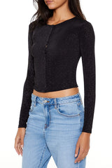 Glitter Knit Button-Up Crop Top | Forever 21 Women