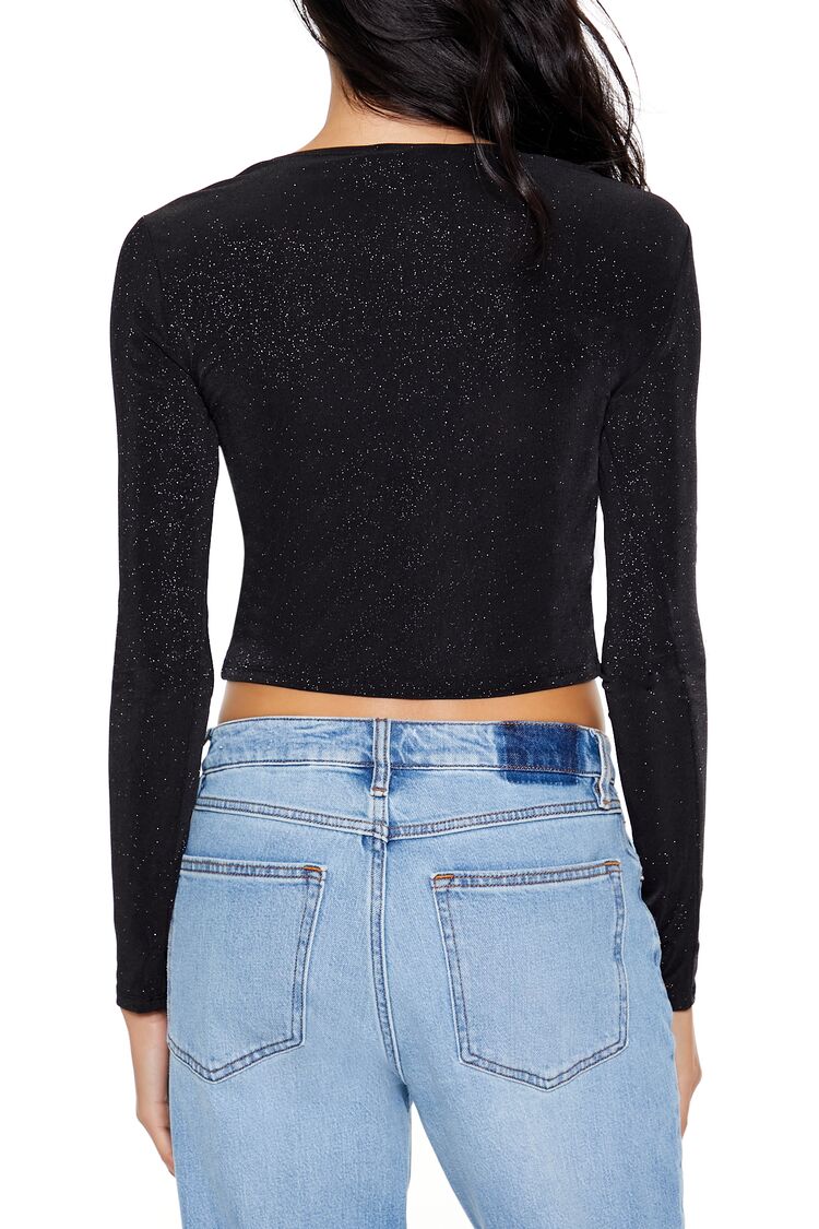 Glitter Knit Button-Up Crop Top | Forever 21 Women