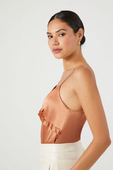 Satin Ruffle-Trim Bodysuit | Forever 21 Women