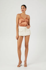 Satin Ruffle-Trim Bodysuit | Forever 21 Women