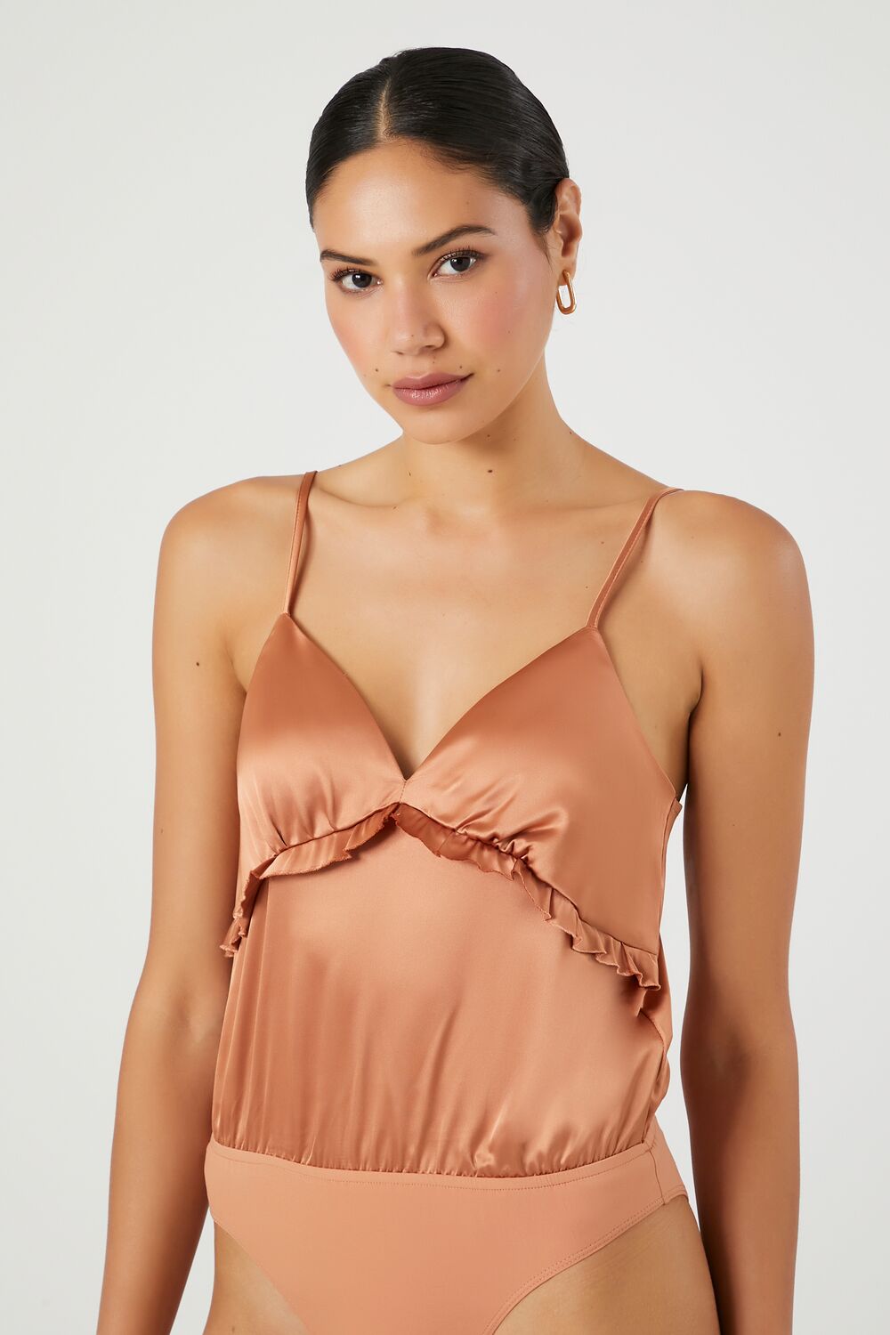 Satin Ruffle-Trim Bodysuit | Forever 21 Women