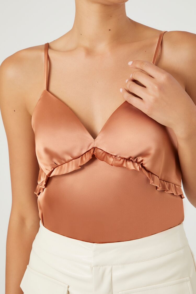 Satin Ruffle-Trim Bodysuit | Forever 21 Women
