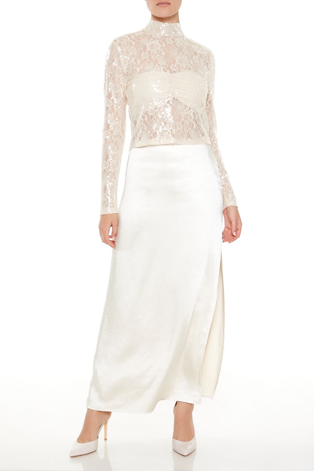 Sheer Lace Sequin Mock Neck Top | Forever 21 Women
