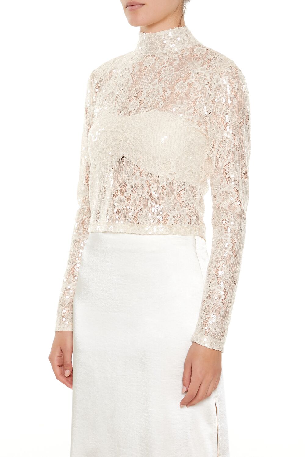 Sheer Lace Sequin Mock Neck Top | Forever 21 Women