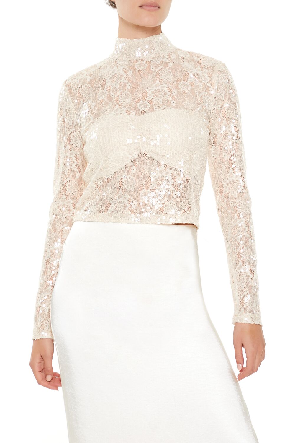 Sheer Lace Sequin Mock Neck Top | Forever 21 Women