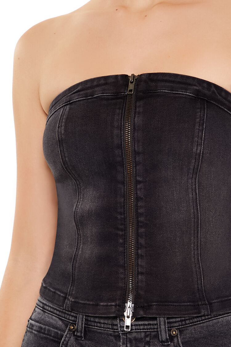 Denim Zip-Front Cropped Tube Top | Forever 21 Women
