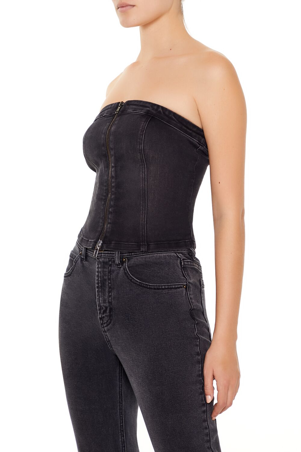 Denim Zip-Front Cropped Tube Top | Forever 21 Women