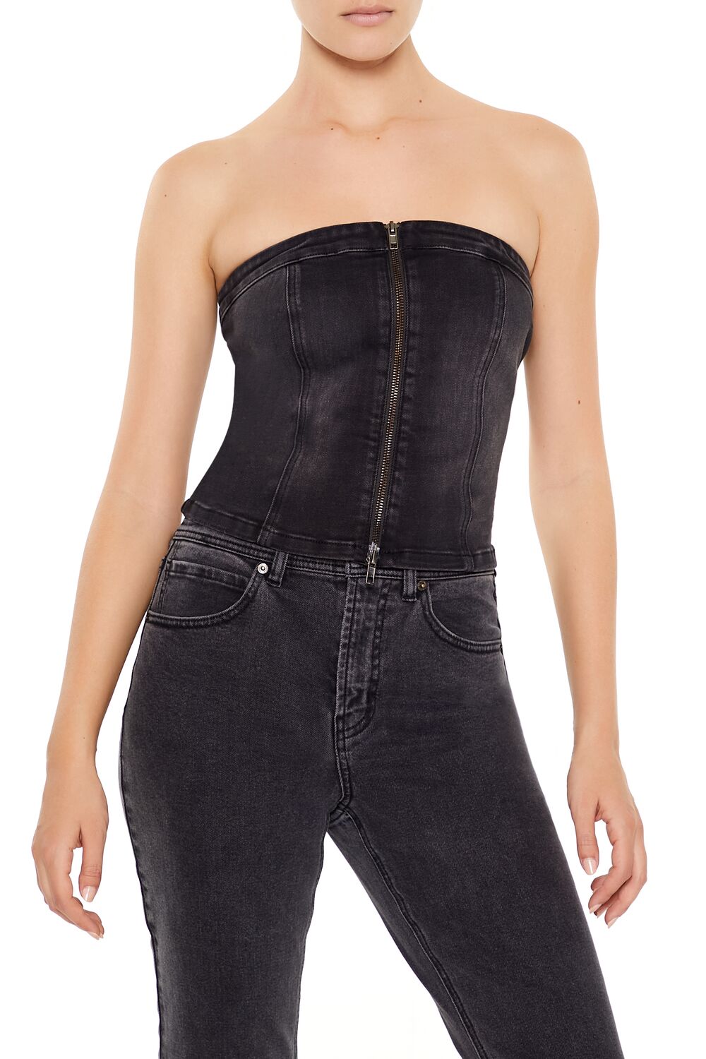 Denim Zip-Front Cropped Tube Top | Forever 21 Women