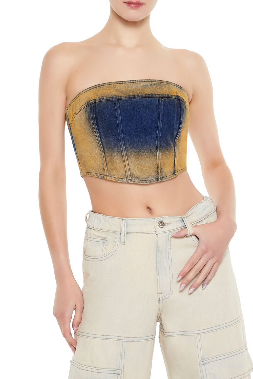 Sandblasted Denim Tube Crop Top | Forever 21 Women