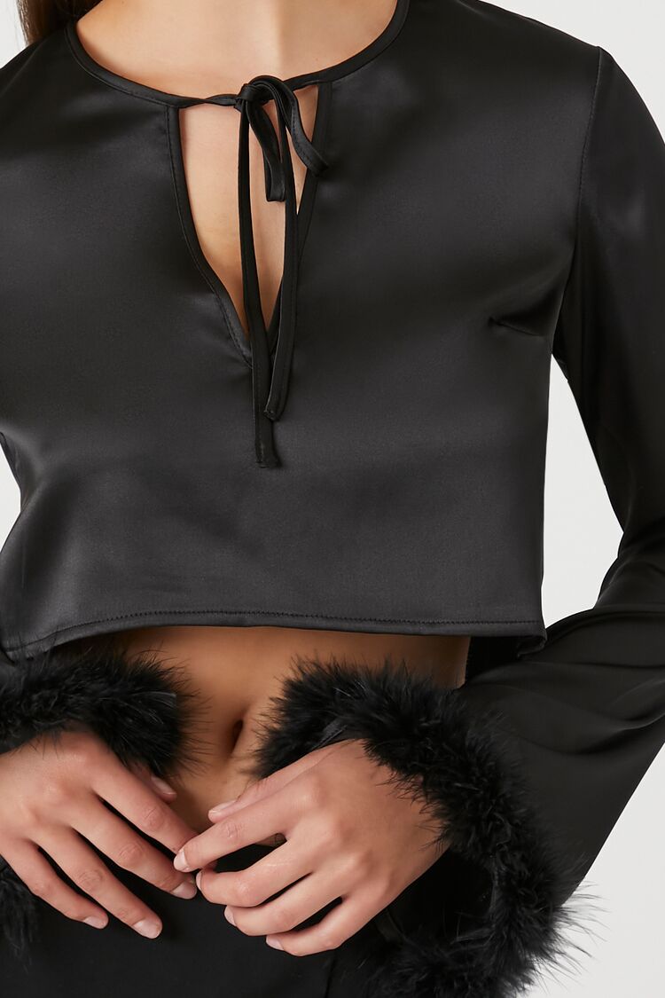 Satin Feather Crop Top | Forever 21 Women