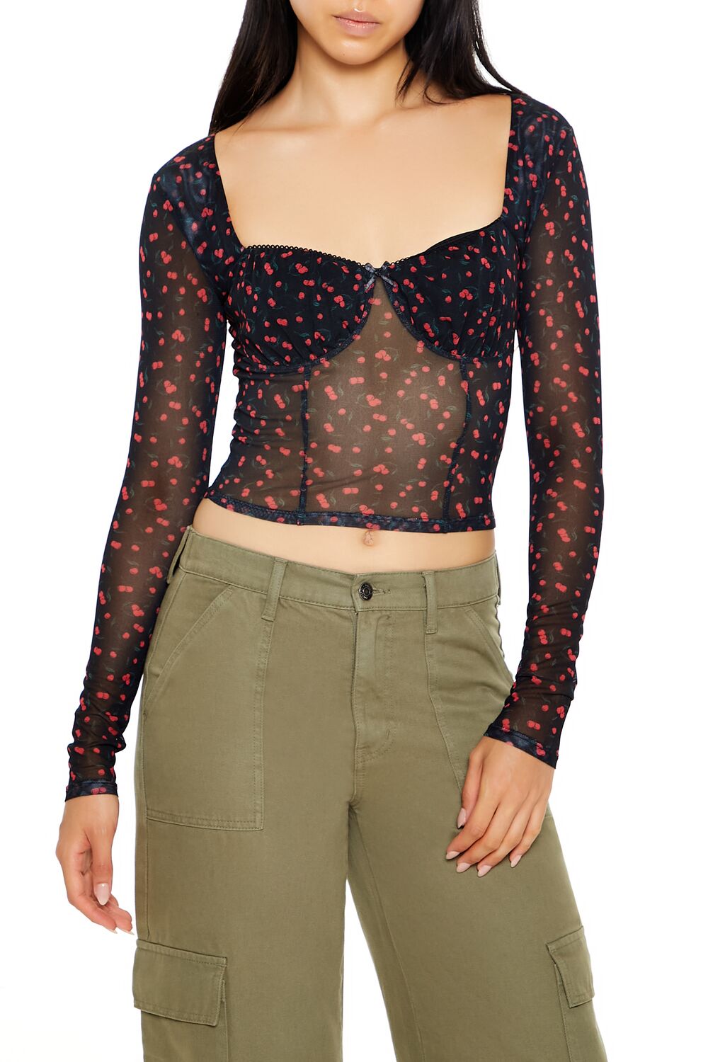 Mesh Cherry Print Crop Top | Forever 21 Women