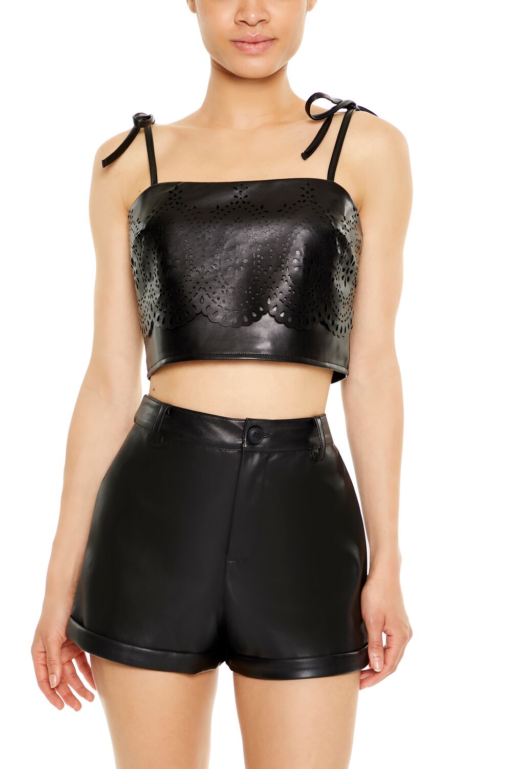 Eyelet Faux Leather Cropped Cami | Forever 21 Women
