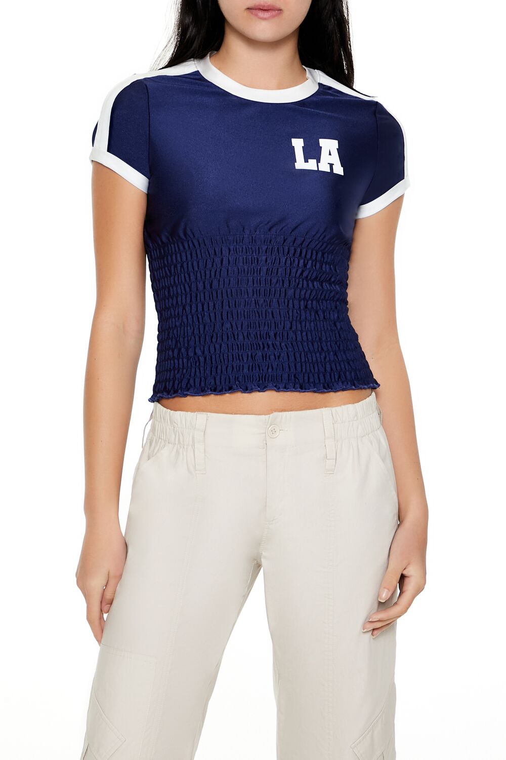 Smocked Ringer LA Cropped Tee | Forever 21 Women