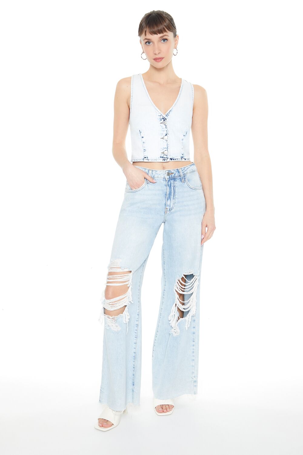 Cropped Bleach Wash Vest | Forever 21 Women
