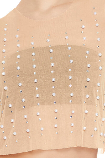 Mesh Faux Pearl Crop Top | Forever 21 Women