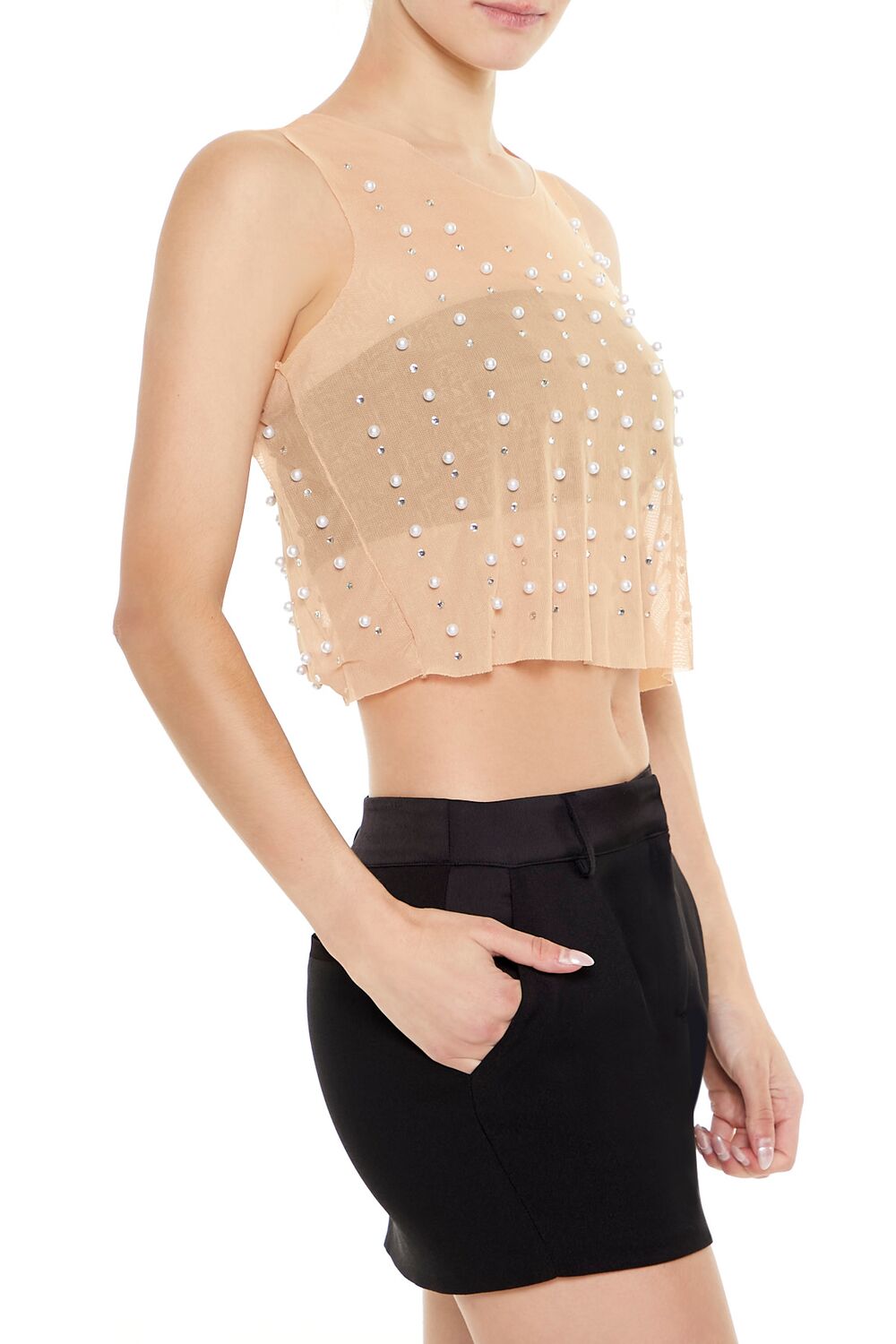 Mesh Faux Pearl Crop Top | Forever 21 Women