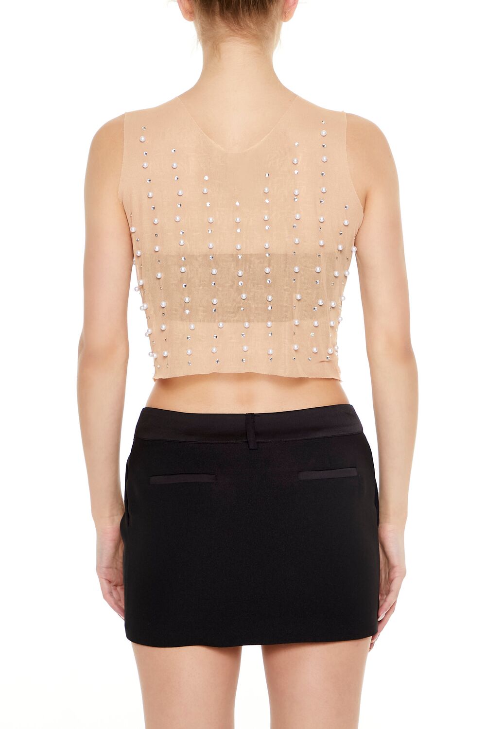 Mesh Faux Pearl Crop Top | Forever 21 Women