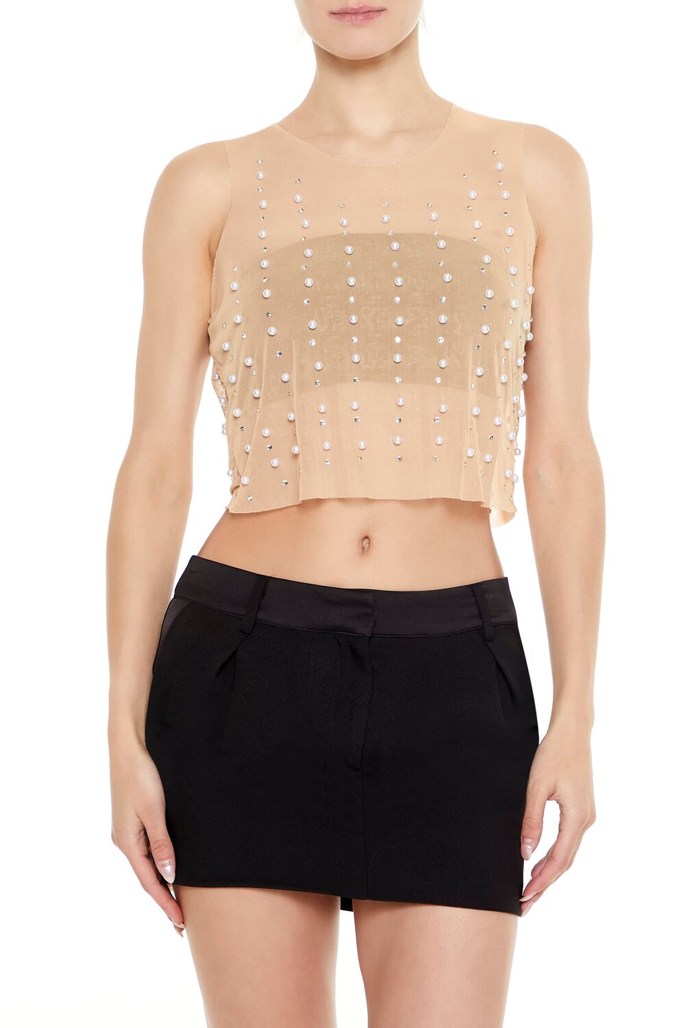 Mesh Faux Pearl Crop Top | Forever 21 Women