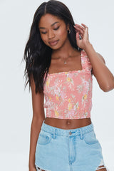 Tropical Leaf Smocked Crop Top | Forever 21 Women