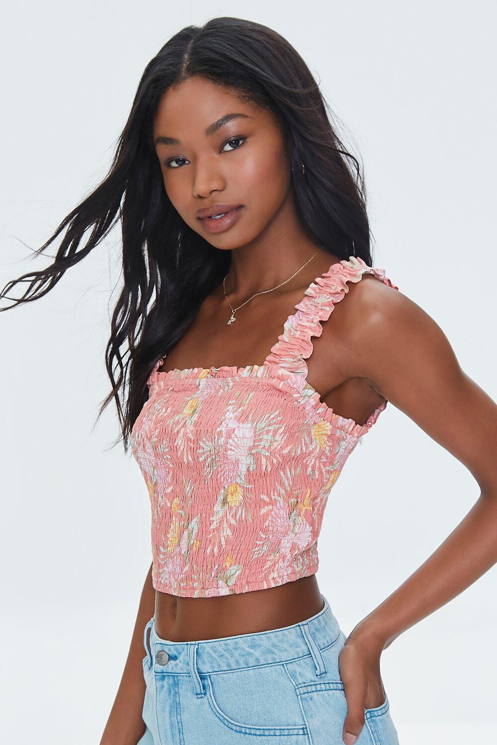 Tropical Leaf Smocked Crop Top | Forever 21 Women